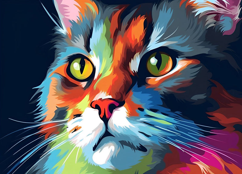 Tête de Chat Colorée Broderie Diamant