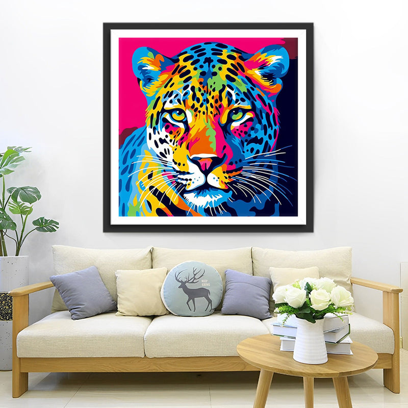 Tête de Leopard Colorée Broderie Diamant