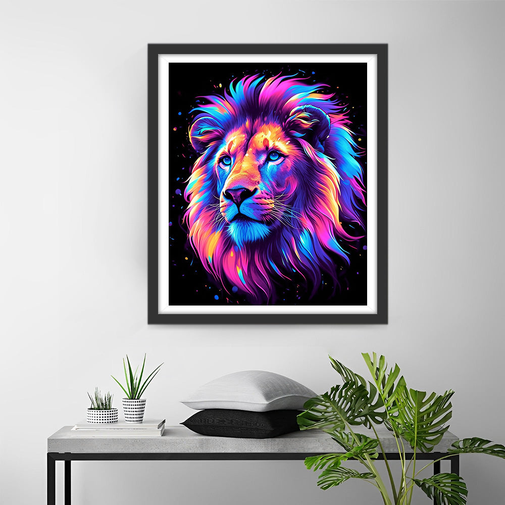 Tête de Lion Colorée Broderie Diamant