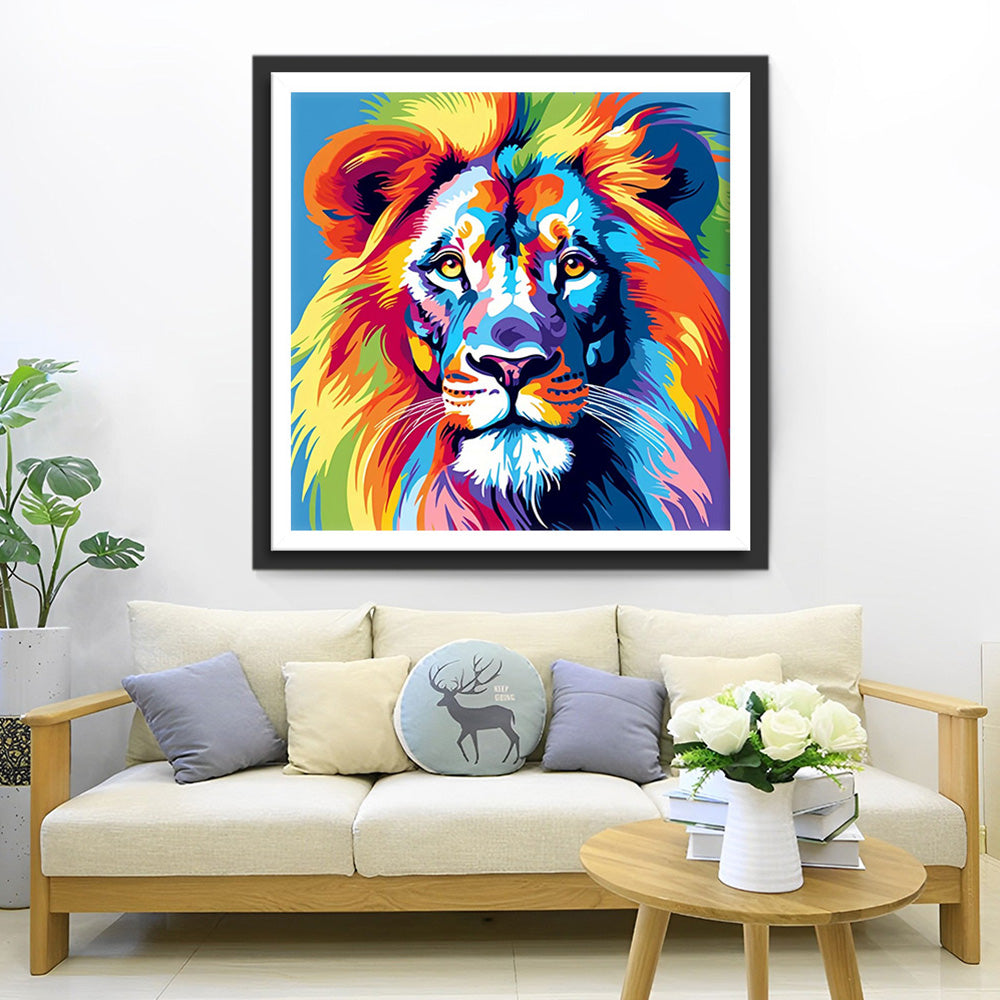 Tête de Lion Colorée Broderie Diamant