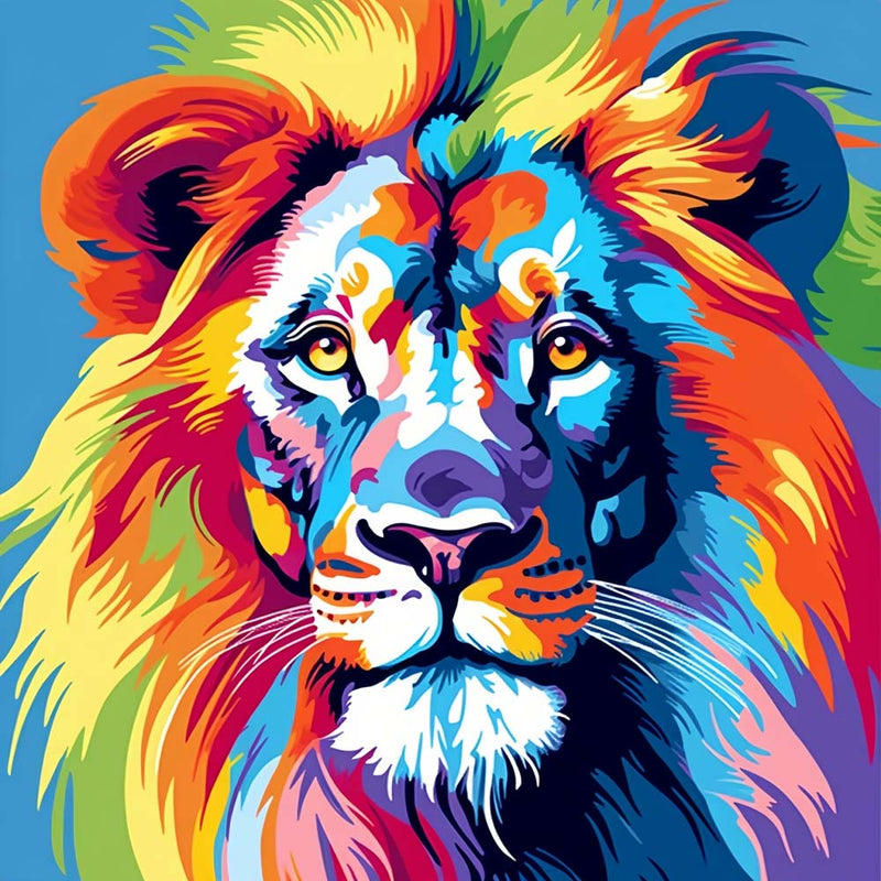Tête de Lion Colorée Broderie Diamant