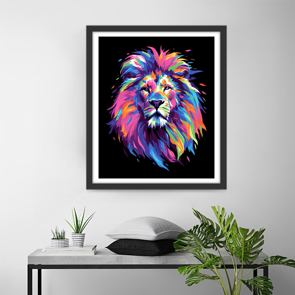 Tête de Lion Colorée Style Pop Art Broderie Diamant