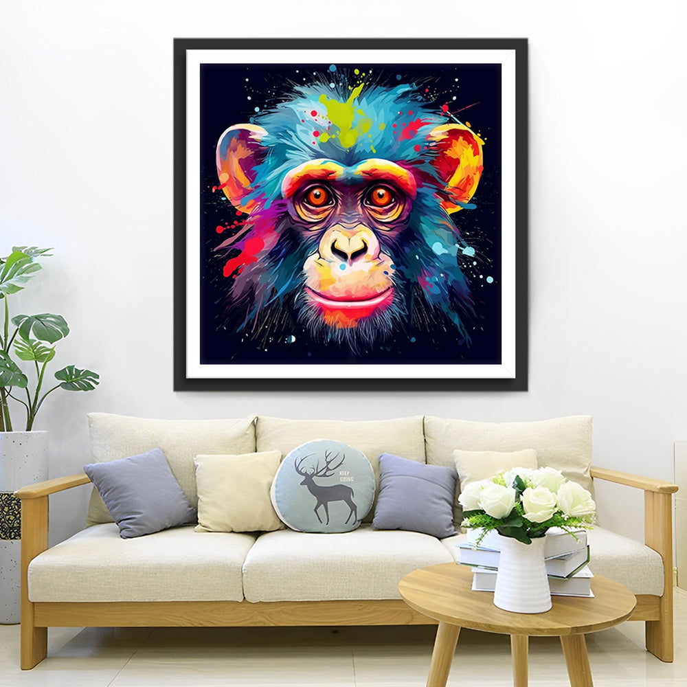Tête de Singe Colorée Broderie Diamant