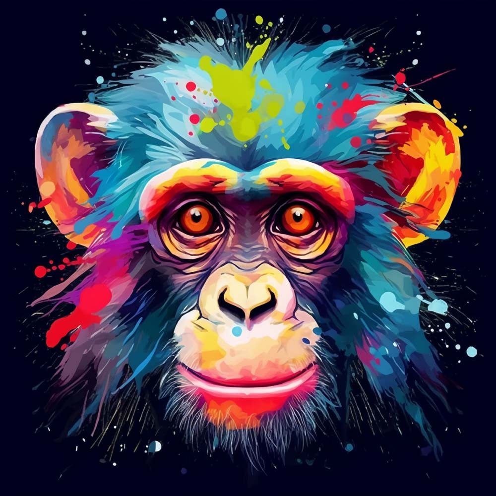 Tête de Singe Colorée Broderie Diamant