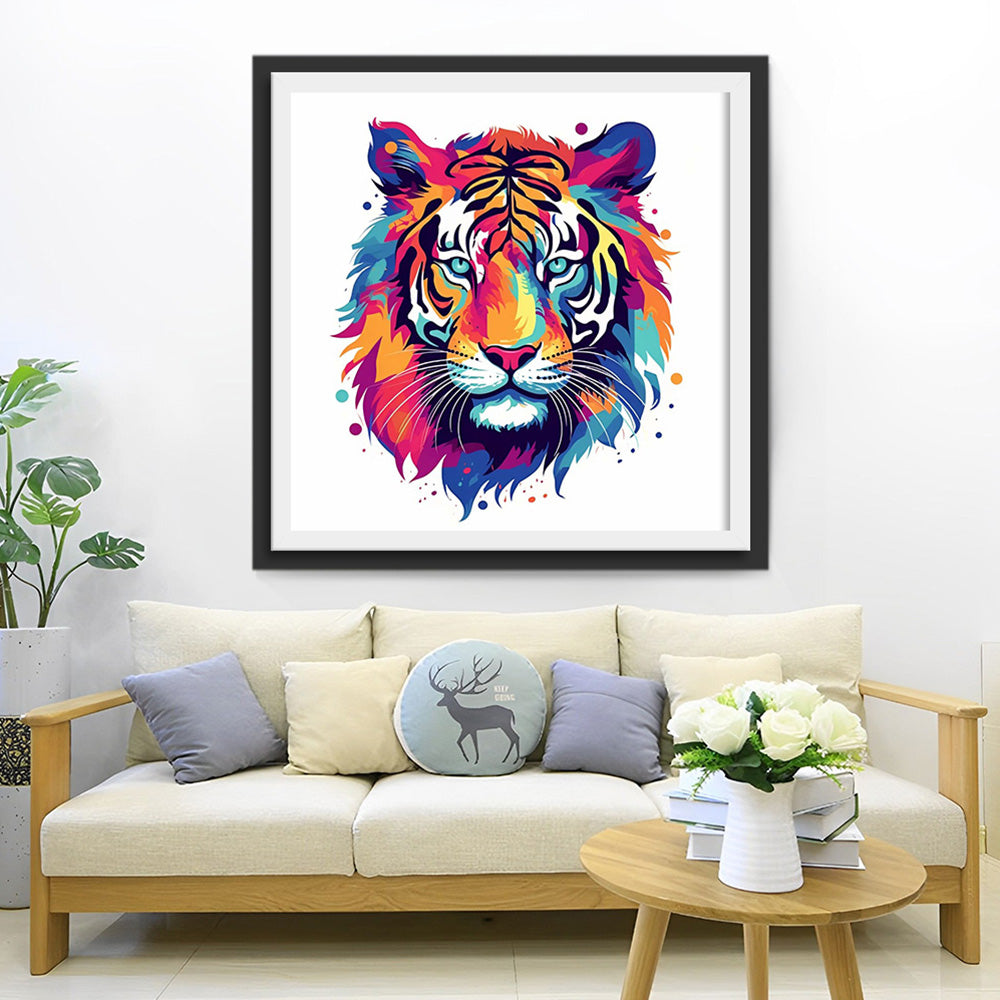 Tête de Tigre Colorée Broderie Diamant