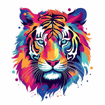 Tête de Tigre Colorée Broderie Diamant