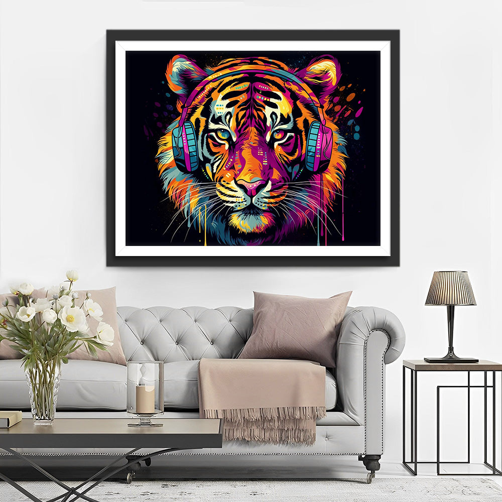 Tigre avec Casque Broderie Diamant