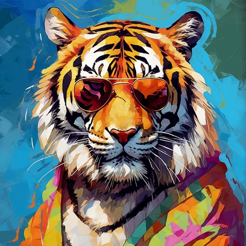 Tigre avec Lunettes de Soleil Stylees Broderie Diamant