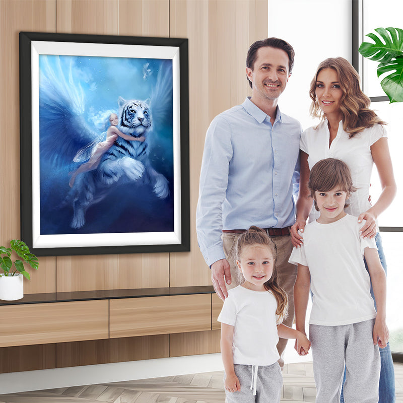 Tigre Blanc avec des Ailes et Fée Broderie Diamant