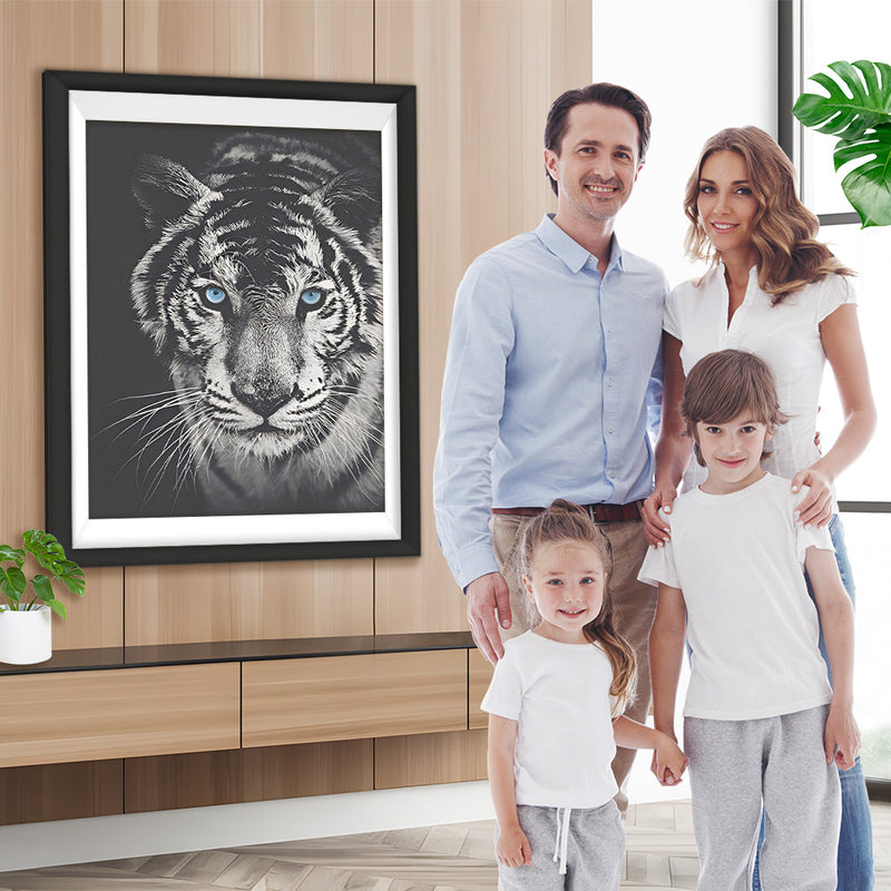 Tigre Blanc et Noir aux Yeux Bleus Broderie Diamant