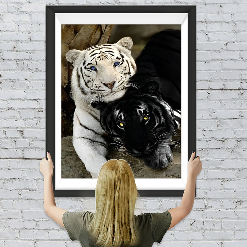 Tigre Blanc et Tigre Noir Broderie Diamant
