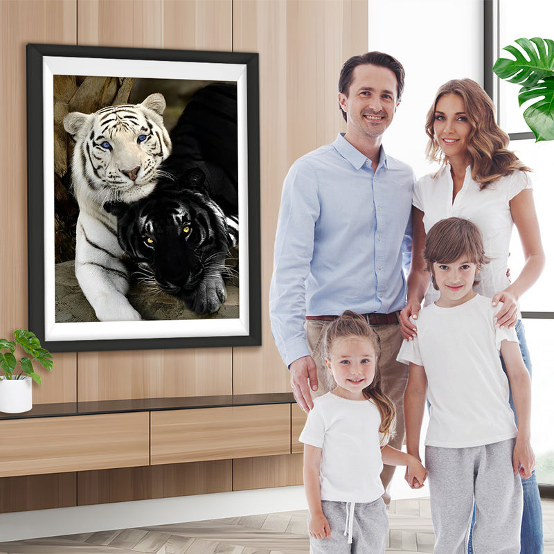 Tigre Blanc et Tigre Noir Broderie Diamant