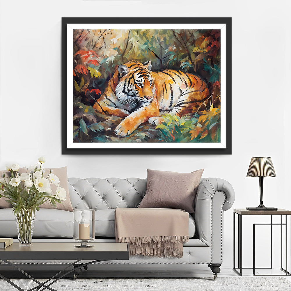 Tigre Couche dans la Jungle Broderie Diamant
