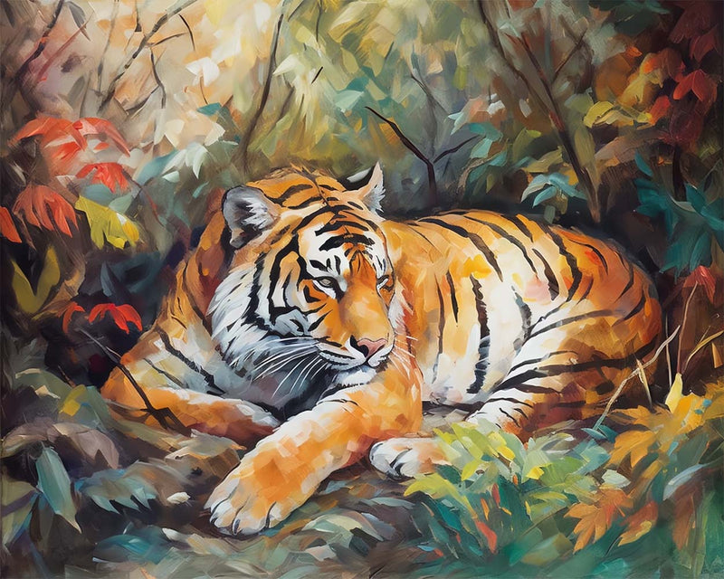 Tigre Couche dans la Jungle Broderie Diamant