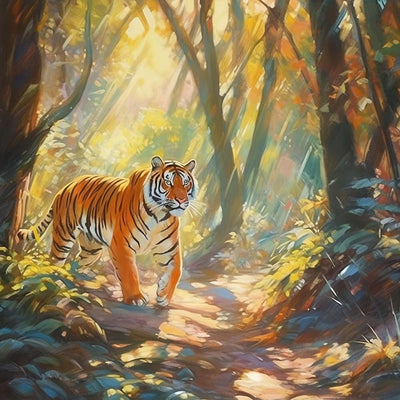 Tigre dans la Forêt sous le Soleil Broderie Diamant