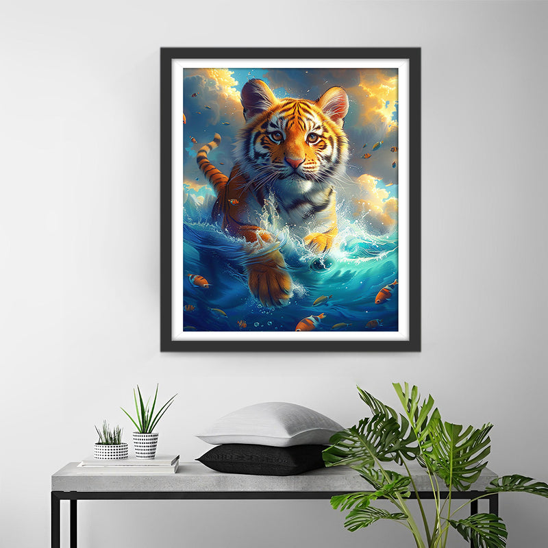 Tigre dans la Mer Broderie Diamant