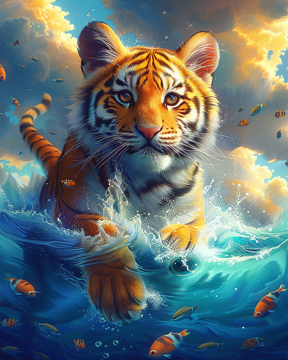 Tigre dans la Mer Broderie Diamant