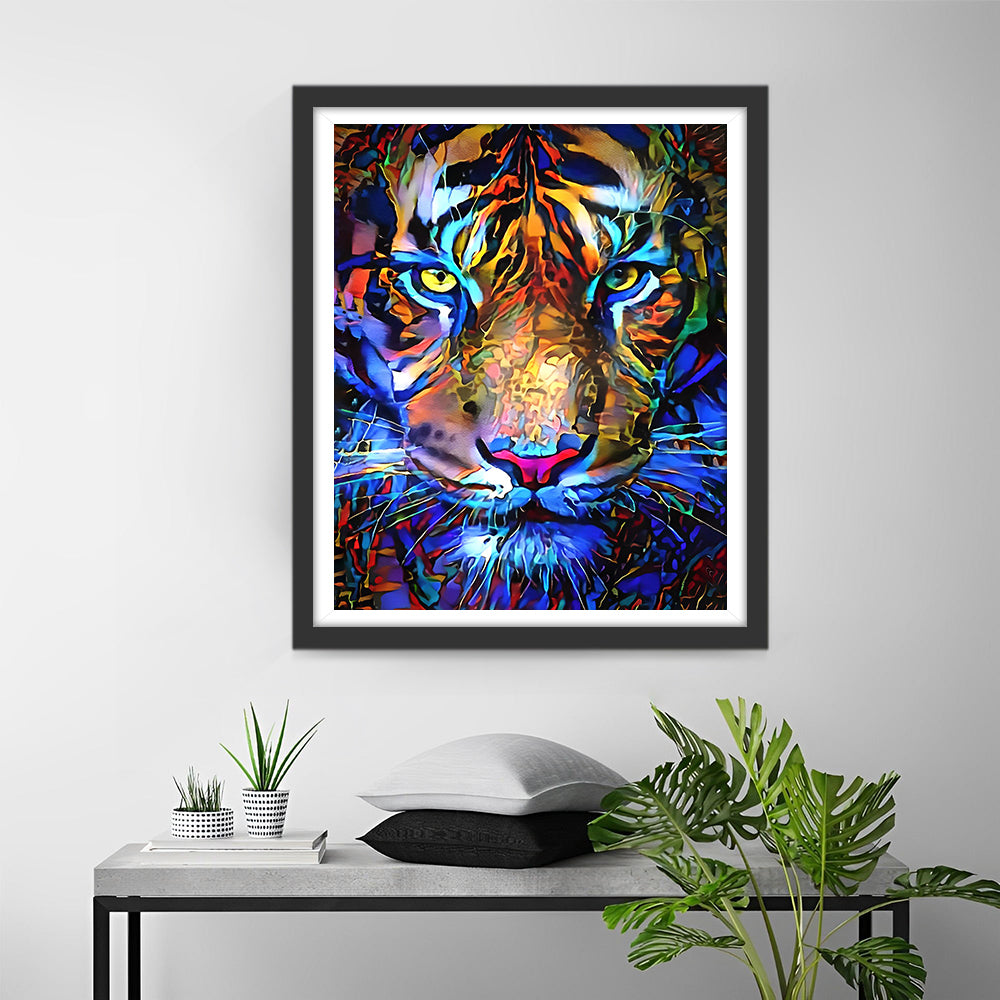 Tigre Doré et Bleu Broderie Diamant