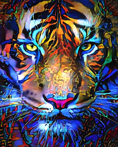 Tigre Doré et Bleu Broderie Diamant