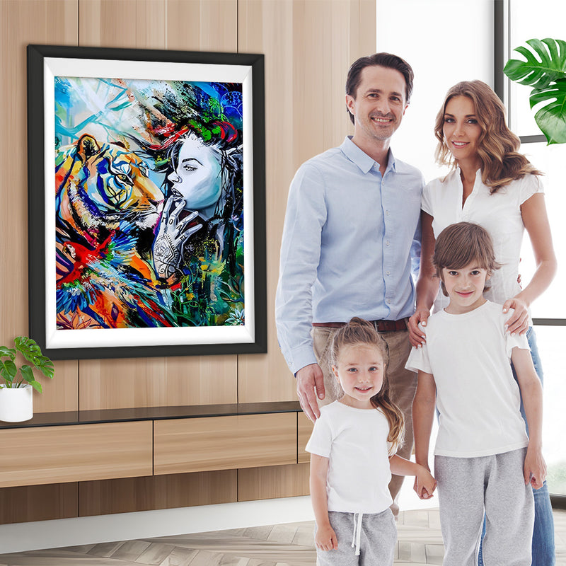 Tigre et Femme Colorés Broderie Diamant