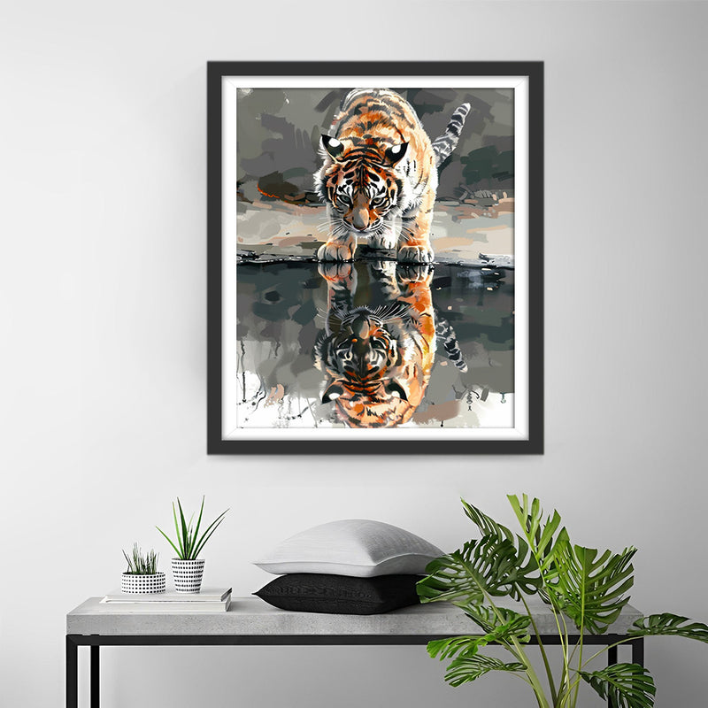 Tigre et Reflet dans l’Eau Broderie Diamant