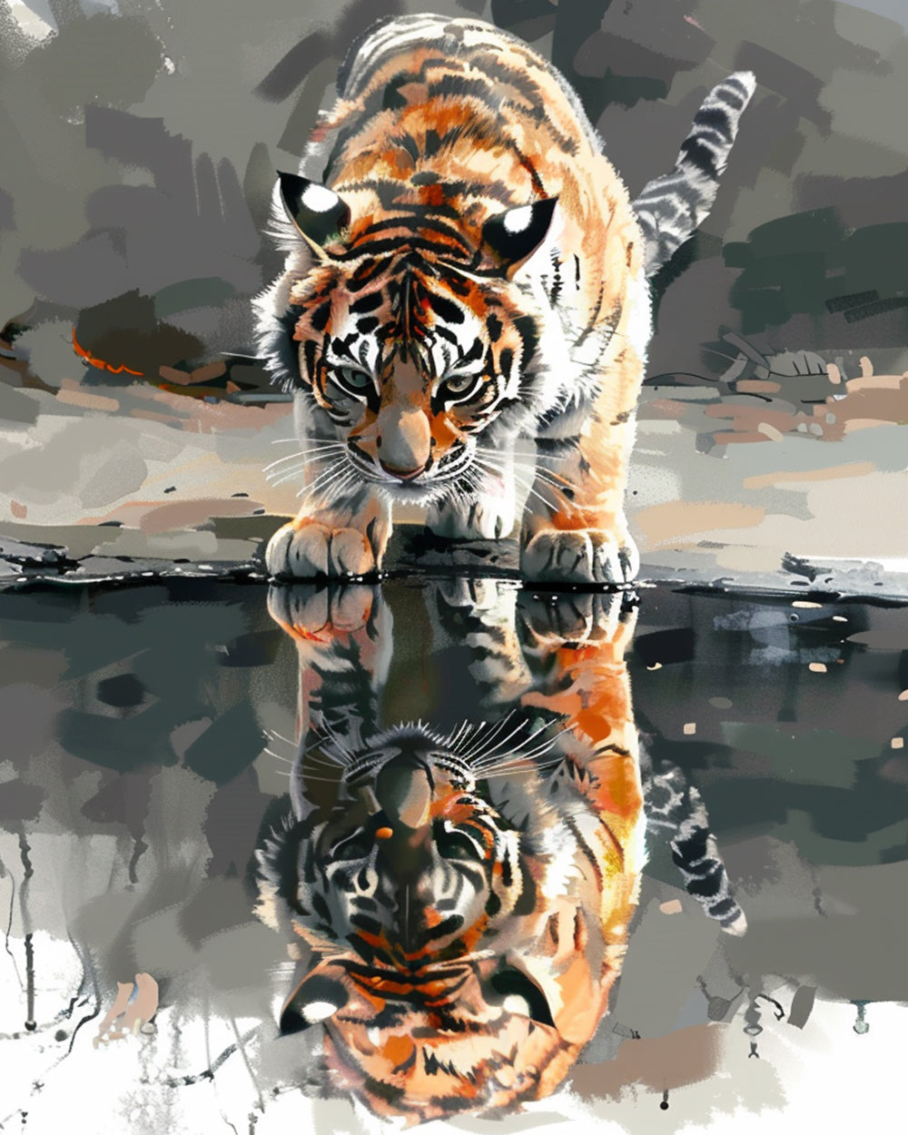 Tigre et Reflet dans l’Eau Broderie Diamant