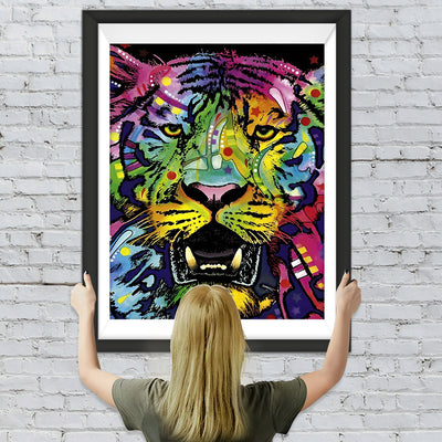 Tigre Rugissant Multicolore Broderie Diamant