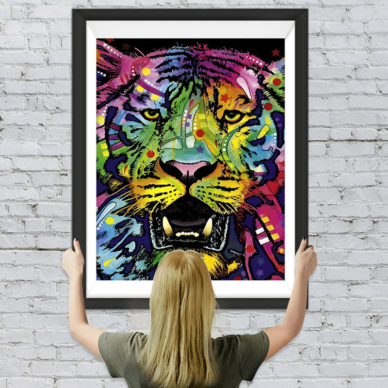 Tigre Rugissant Multicolore Broderie Diamant