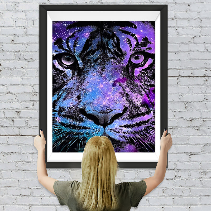 Tigre Violet et Bleu Broderie Diamant