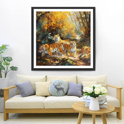 Tigres dans la Forêt d’Automne Broderie Diamant