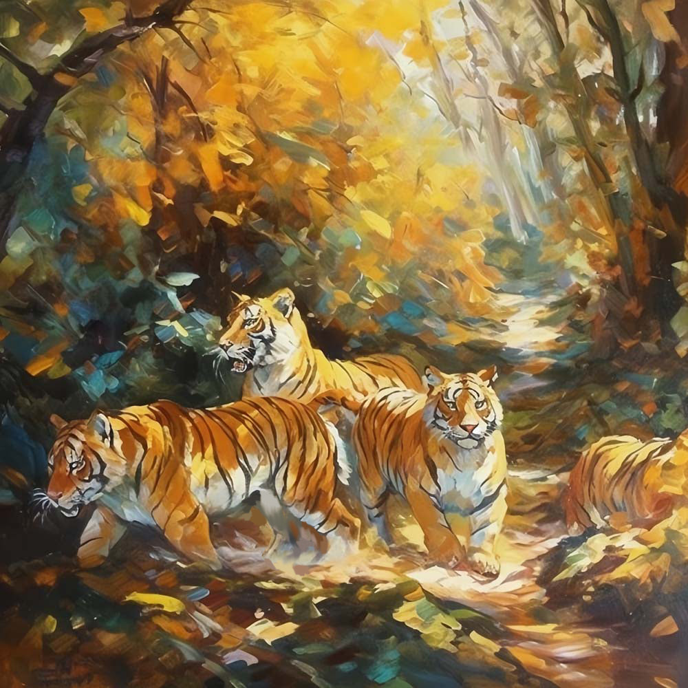 Tigres dans la Forêt d’Automne Broderie Diamant