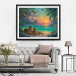 Tigres et Perroquets au Bord du Lac Vert Broderie Diamant