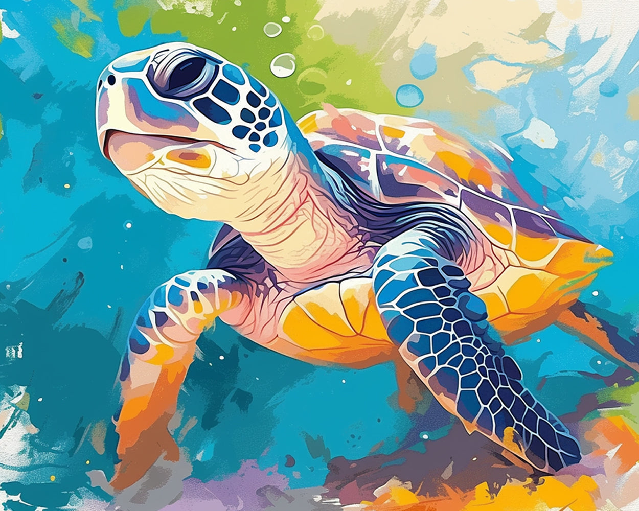 Tortue de Dessin Animé sous la Mer Broderie Diamant