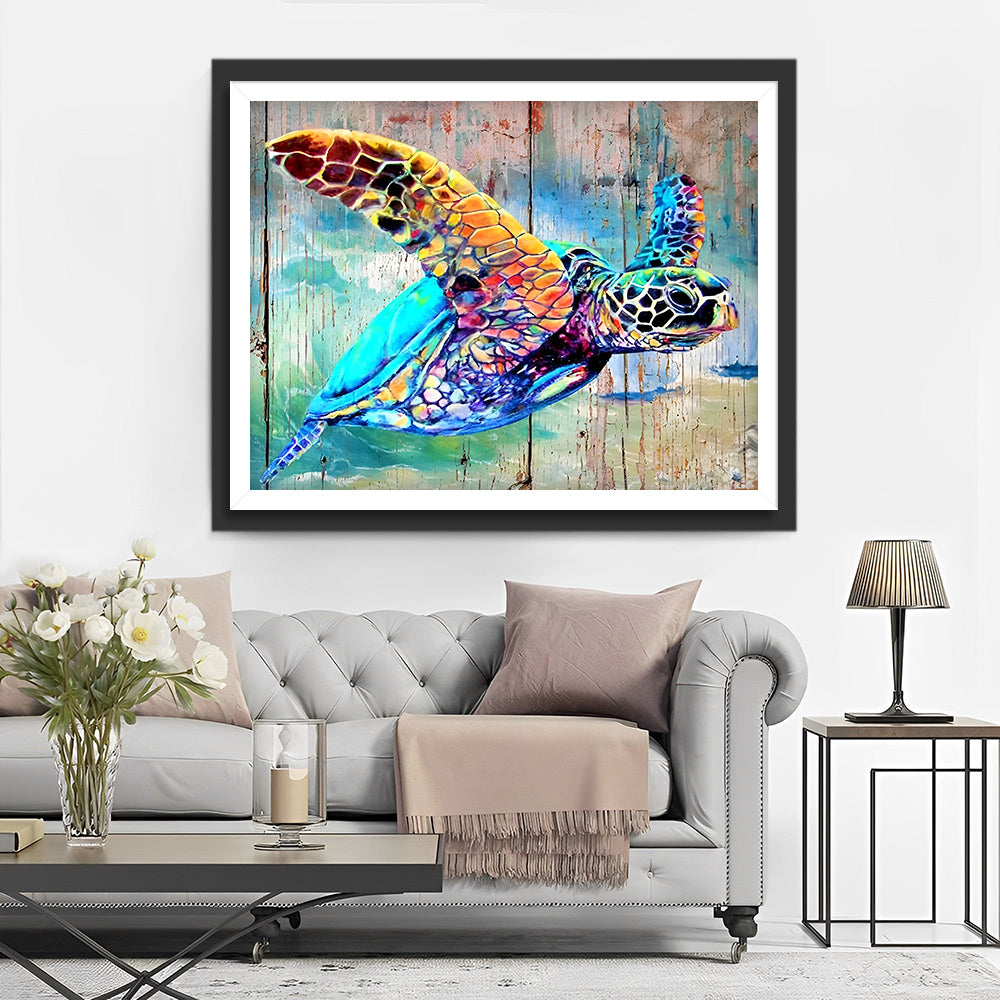 Tortue et Planche en Bois Broderie Diamant