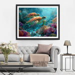 Tortues Marines Nageant parmi les Coraux Broderie Diamant