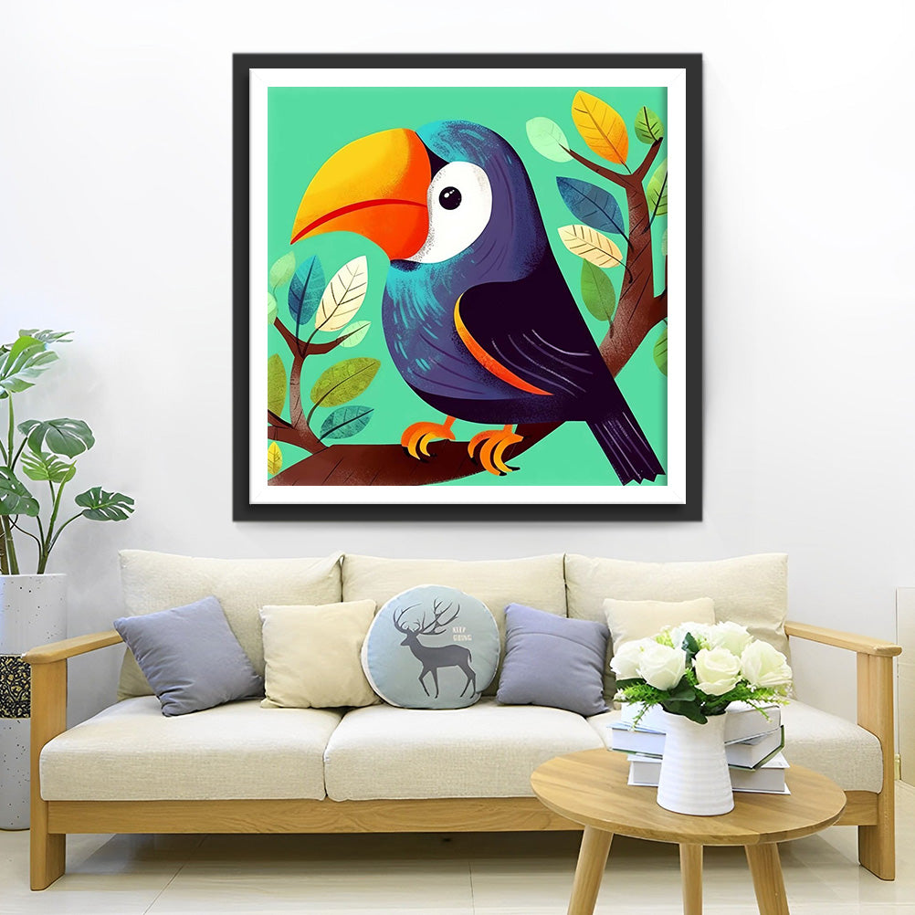 Toucan Cartoon sur une Branche Broderie Diamant