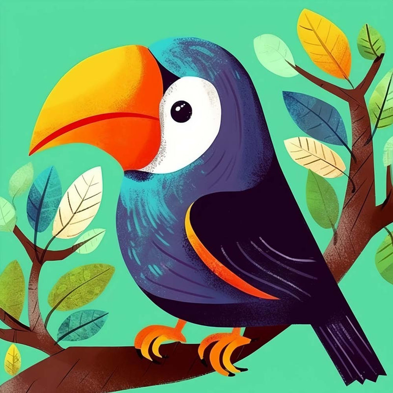 Toucan Cartoon sur une Branche Broderie Diamant
