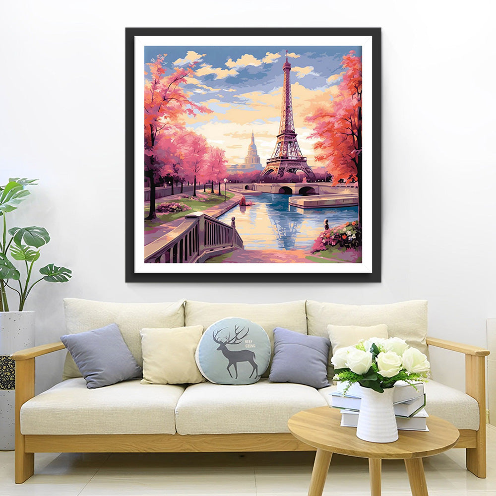 Tour Eiffel et Arbres Rouges Broderie Diamant