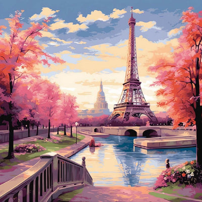 Tour Eiffel et Arbres Rouges Broderie Diamant