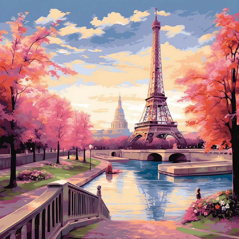 Tour Eiffel et Arbres Rouges Broderie Diamant