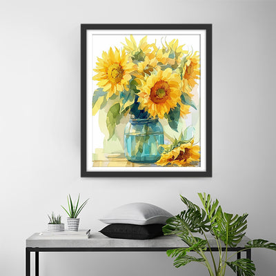 Tournesols dans la Bouteille en Verre Broderie Diamant