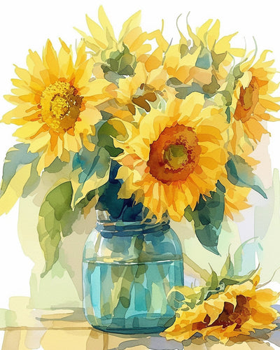 Tournesols dans la Bouteille en Verre Broderie Diamant