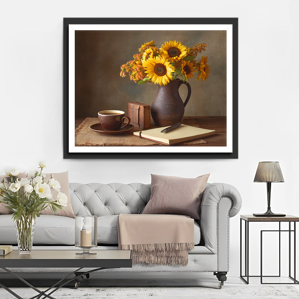 Tournesols dans un Pot en Terre Cuite Rustique Broderie Diamant