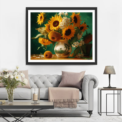 Tournesols dans un Vase en Ceramique Broderie Diamant