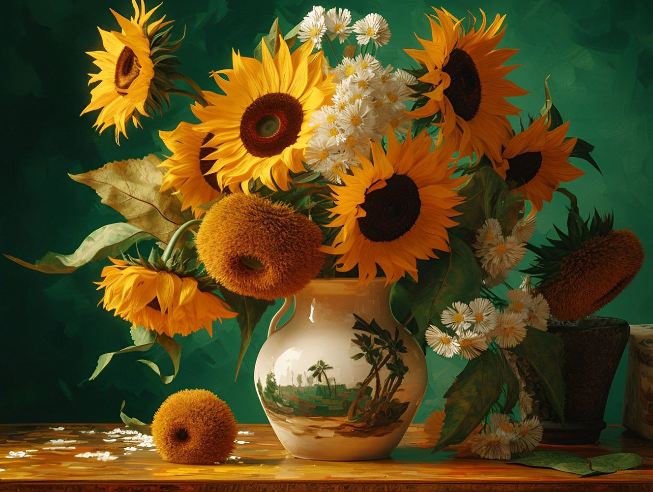Tournesols dans un Vase en Ceramique Broderie Diamant