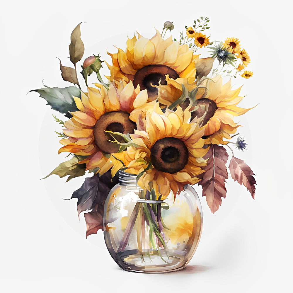 Tournesols dans un Vase en Verre Broderie Diamant