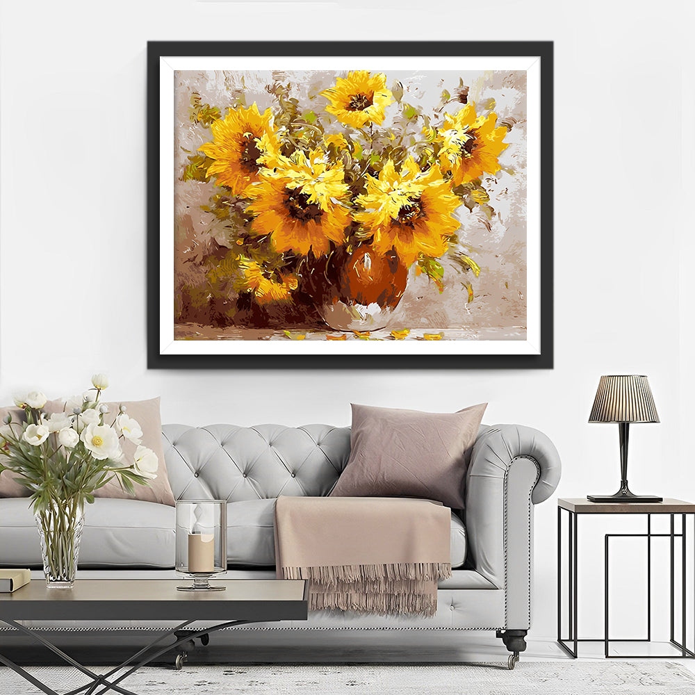 Tournesols dans un Vase Marron Broderie Diamant