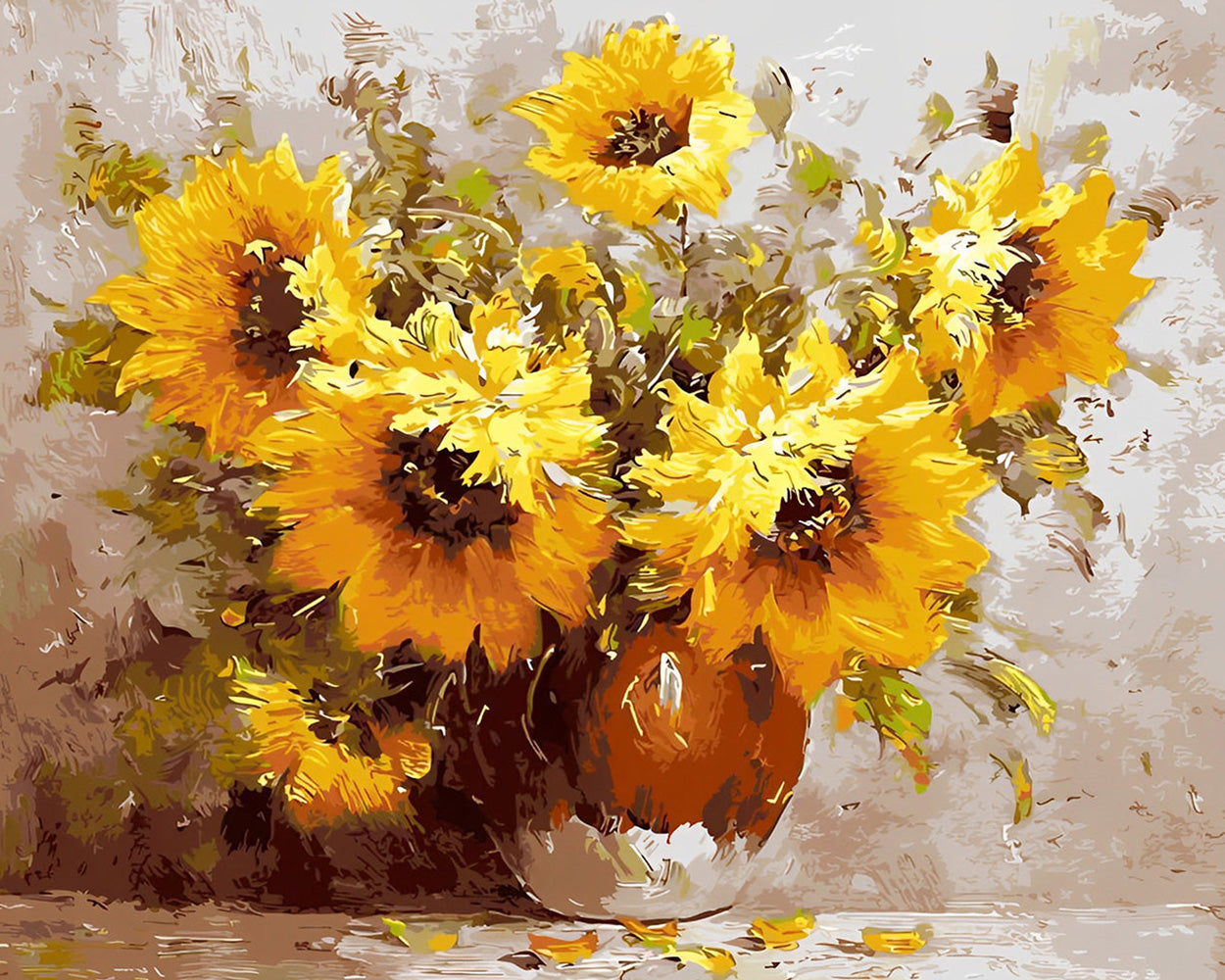 Tournesols dans un Vase Marron Broderie Diamant