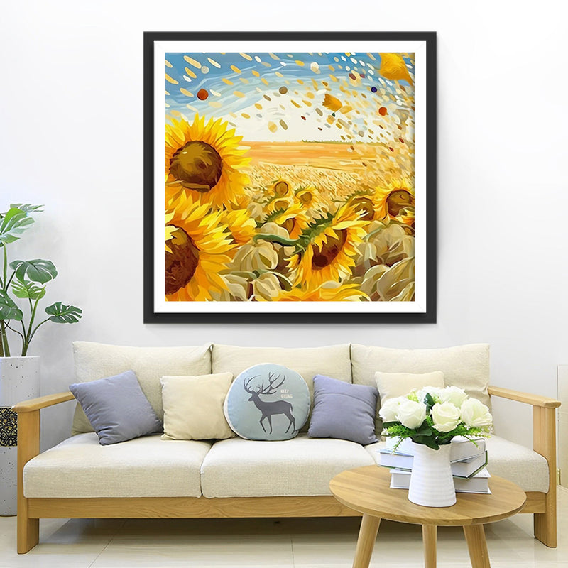 Tournesols Dorés dans le Champ Broderie Diamant