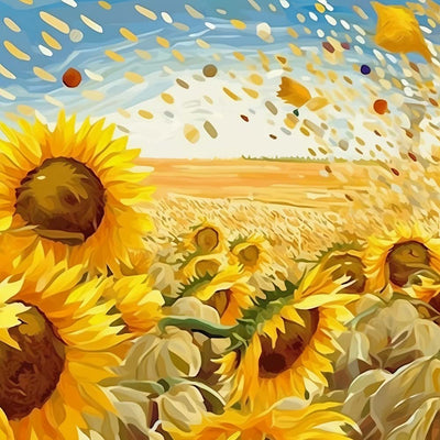 Tournesols Dorés dans le Champ Broderie Diamant
